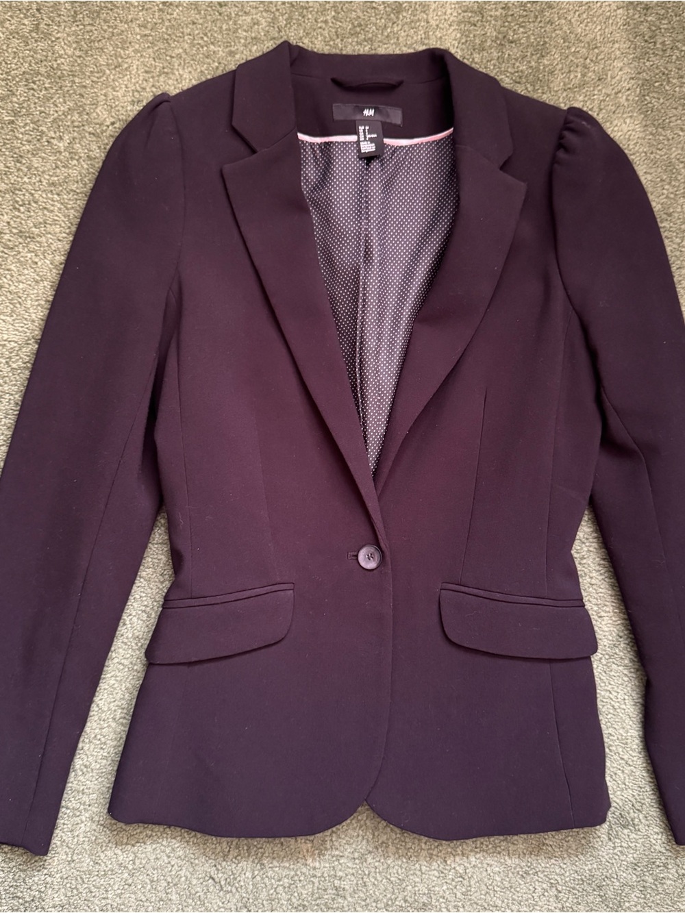 H&M Black Lined Fitted Blazer With Puff Sleeves - Size 4 - Fits XS